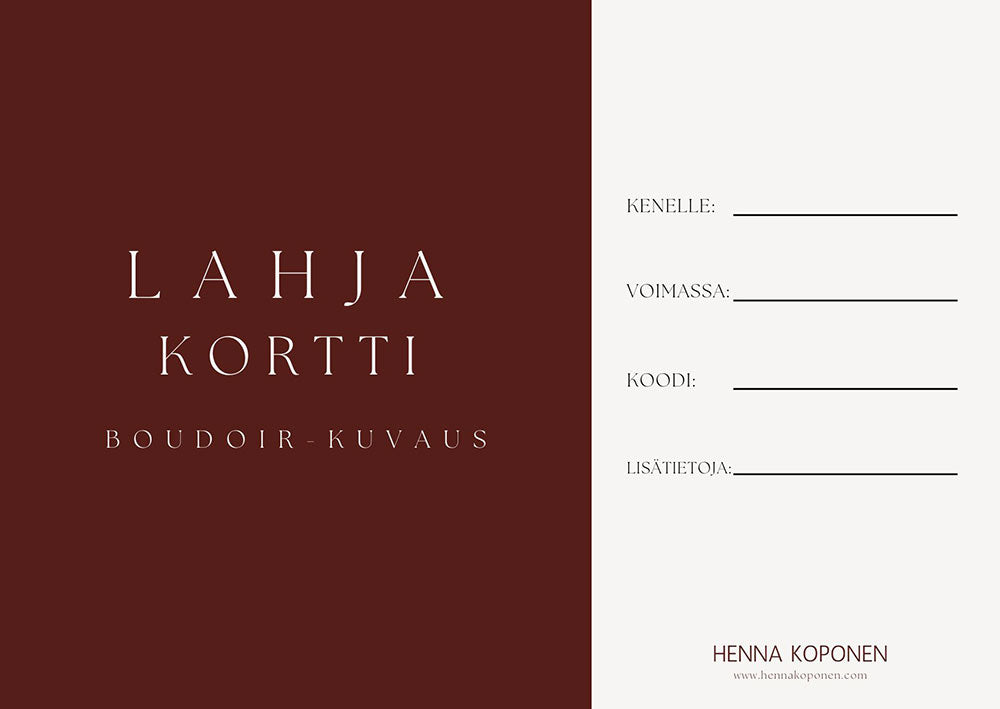 Lahjakortti Boudoir-kuvaukseen