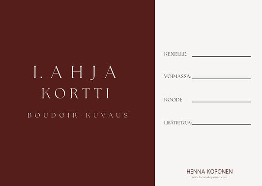 Lahjakortti Boudoir-kuvaukseen